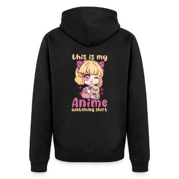 This Is My Anime Watching Shirt I Kawaii Otaku - Unisex Premium Bio Zip Hoodie - Schwarz - Hinten - Nico (187cm)