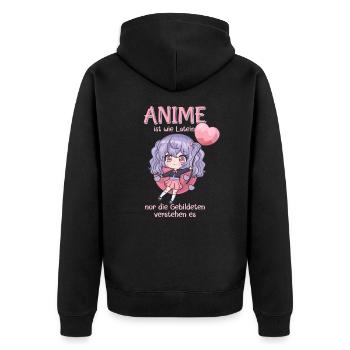 front 92951662131428399 - Unisex Premium Bio Zip Hoodie - Schwarz - Hinten - Nico (187cm)