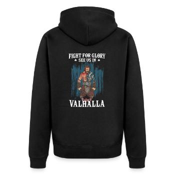 Fight For Glory See Us In Valhalla I Mythology - Unisex Premium Bio Zip Hoodie - Schwarz - Hinten - Nico (187cm)