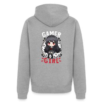 front 69011664892968469 - Unisex Premium Bio Zip Hoodie - Grau meliert - Hinten - Nico (187cm)