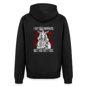 front 50901603212761977 - Unisex Premium Bio Zip Hoodie - Schwarz - Hinten - Nico (187cm)