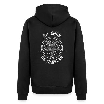 front 89571603213231623 - Unisex Premium Bio Zip Hoodie - Schwarz - Hinten - Nico (187cm)