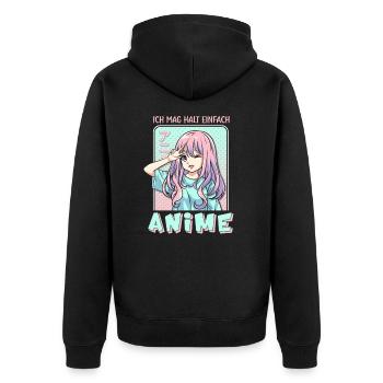 front 27691647202220029 - Unisex Premium Bio Zip Hoodie - Schwarz - Hinten - Nico (187cm)