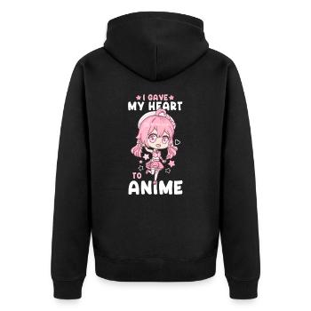 I Gave My Heart To Anime I Manga Kawaii Otaku - Unisex Premium Bio Zip Hoodie - Schwarz - Hinten - Nico (187cm)