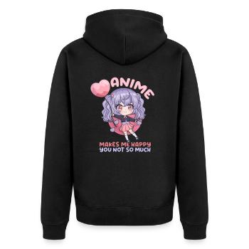 front 93771666604502626 - Unisex Premium Bio Zip Hoodie - Schwarz - Hinten - Nico (187cm)