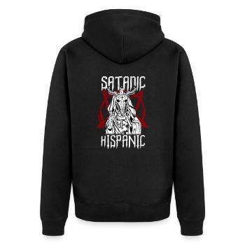 front 81041603212796588 - Unisex Premium Bio Zip Hoodie - Schwarz - Hinten - Nico (187cm)