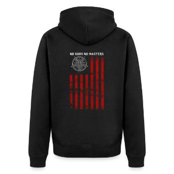 front 10321603191366843 - Unisex Premium Bio Zip Hoodie - Schwarz - Hinten - Nico (187cm)
