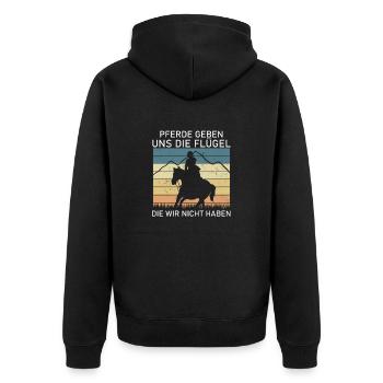 Pferde geben uns die Flügel die wir nicht haben - Unisex Premium Bio Zip Hoodie - Schwarz - Hinten - Nico (187cm)