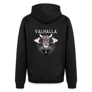 Valhalla I Viking Warrior I Odin I Wikinger - Unisex Premium Bio Zip Hoodie - Schwarz - Hinten - Nico (187cm)