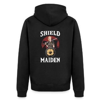 front 95561662293805580 - Unisex Premium Bio Zip Hoodie - Schwarz - Hinten - Nico (187cm)