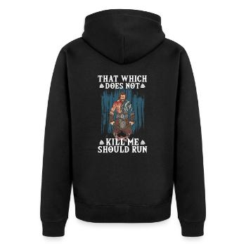 front 77761662293870268 - Unisex Premium Bio Zip Hoodie - Schwarz - Hinten - Nico (187cm)