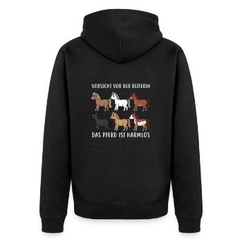 Vorsicht vor der Reiterin das Pferd ist harmlos - Unisex Premium Bio Zip Hoodie - Schwarz - Hinten - Nico (187cm)