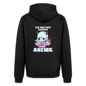 front 36961647183802098 - Unisex Premium Bio Zip Hoodie - Schwarz - Hinten - Nico (187cm)