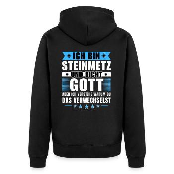 Ich bin Steinmetz und nicht Gott - Unisex Premium Bio Zip Hoodie - Schwarz - Hinten - Nico (187cm)