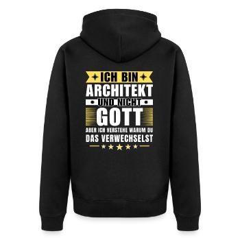 Ich bin Architekt und nicht Gott - Unisex Premium Bio Zip Hoodie - Schwarz - Hinten - Nico (187cm)