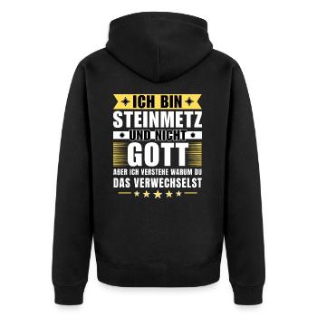 Ich bin Steinmetz und nicht Gott - Unisex Premium Bio Zip Hoodie - Schwarz - Hinten - Nico (187cm)