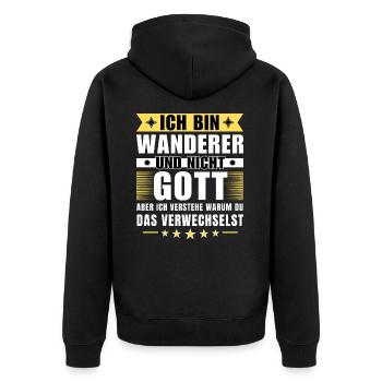 Ich bin Wanderer und nicht Gott - Unisex Premium Bio Zip Hoodie - Schwarz - Hinten - Nico (187cm)