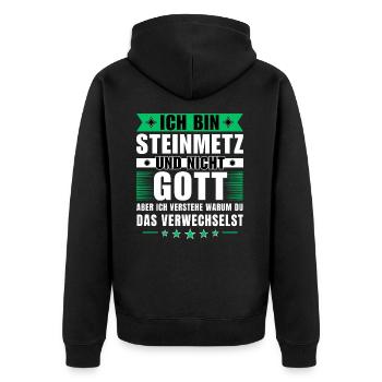Ich bin Steinmetz und nicht Gott - Unisex Premium Bio Zip Hoodie - Schwarz - Hinten - Nico (187cm)