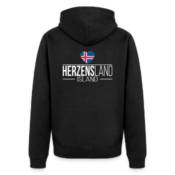 Herzensland Island Skandinavien Urlaub Reise - Unisex Premium Bio Zip Hoodie - Schwarz - Hinten - Nico (187cm)