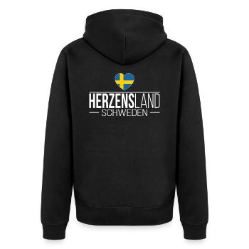 Herzensland Schweden Skandinavien Urlaub Reise - Unisex Premium Bio Zip Hoodie - Schwarz - Hinten - Nico (187cm)