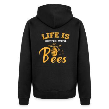 bee - Unisex Premium Organic Zip Hoodie - black - Back - Nico (187cm)
