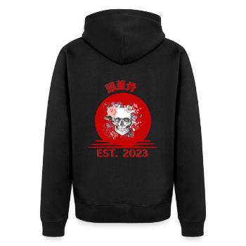 Totenkopf_ Zugaikotsu - Unisex Premium Bio Zip Hoodie - Schwarz - Hinten - Nico (187cm)