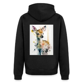Cerf mignon style aquarelle - Veste à capuche bio Premium Unisexe - noir - Dos - Nico (187cm)