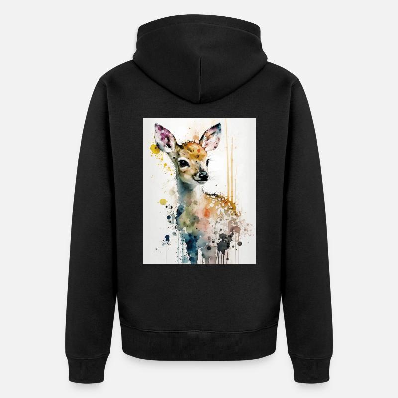 Cerf mignon style aquarelle - Veste à capuche bio Premium Unisexe - noir