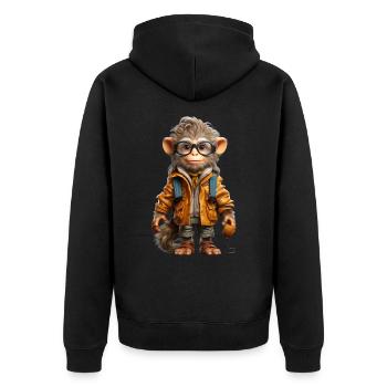 Udo the Explorer Monkey - Unisex Premium Organic Zip Hoodie - black - Back - Nico (187cm)