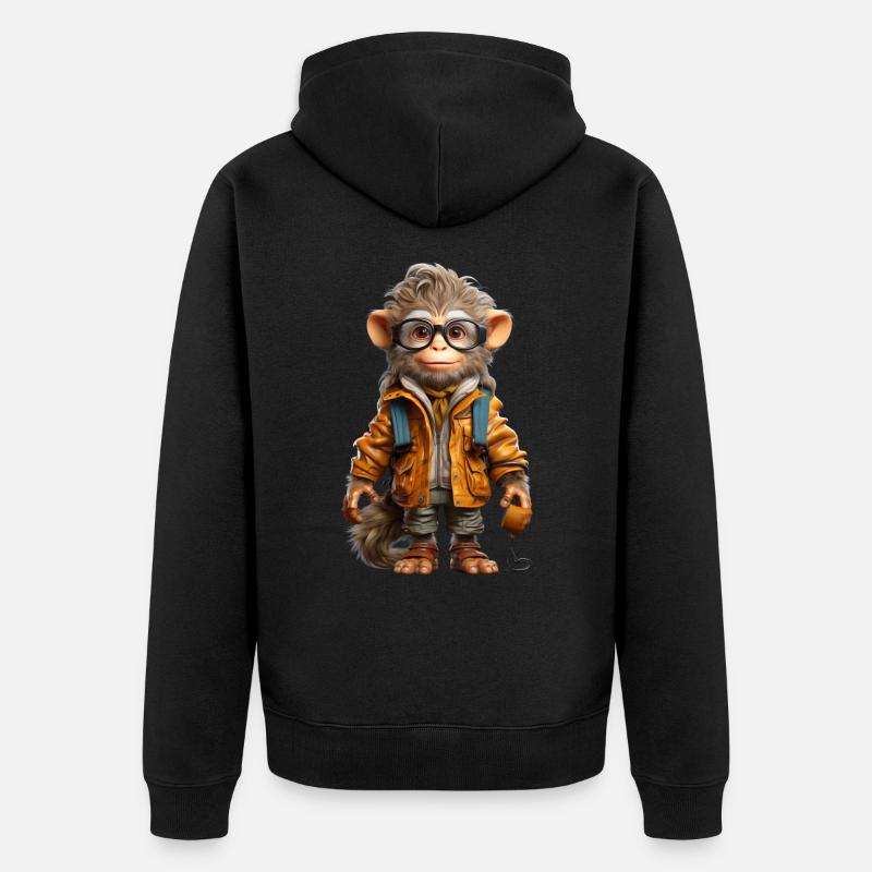 Udo der Entdecker Affe - Unisex Premium Bio Zip Hoodie - Schwarz