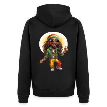 Tom the Rastafarian Reggae Style Cartoon Character. - Unisex Premium Organic Zip Hoodie - black - Back - Nico (187cm)