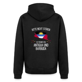 Bitte Nicht Stören Träume Von Antigua Und Barbuda - Unisex Premium Bio Zip Hoodie - Schwarz - Hinten - Nico (187cm)