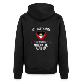 Bitte Nicht Stören Träume Von Antigua Und Barbuda - Unisex Premium Bio Zip Hoodie - Schwarz - Hinten - Nico (187cm)