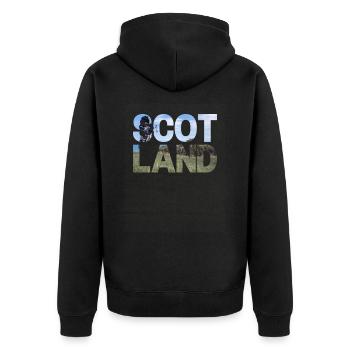 Schottland Tartan Schriftzug Dudelsack Highlands - Unisex Premium Bio Zip Hoodie - Schwarz - Hinten - Nico (187cm)