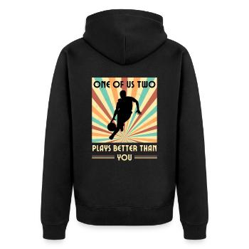 Einer Von Uns Beiden Spielt Besser Basketball - Unisex Premium Bio Zip Hoodie - Schwarz - Hinten - Nico (187cm)