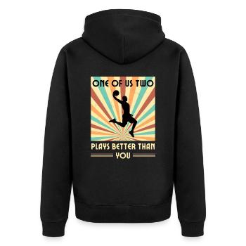 Einer Von Uns Beiden Spielt Besser Basketball - Unisex Premium Bio Zip Hoodie - Schwarz - Hinten - Nico (187cm)