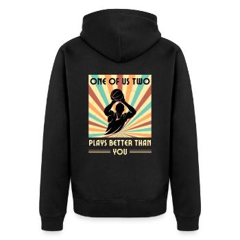Einer Von Uns Beiden Spielt Besser Basketball - Unisex Premium Bio Zip Hoodie - Schwarz - Hinten - Nico (187cm)