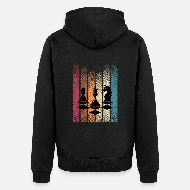 Retro Schachfiguren Schachspieler - Unisex Premium Bio Zip Hoodie - Schwarz