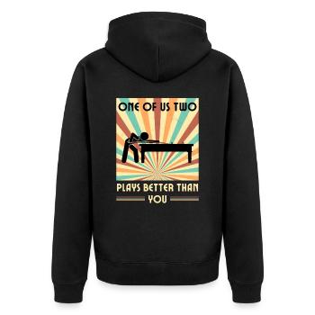 Einer von uns beiden spielt besser als du Billard - Unisex Premium Bio Zip Hoodie - Schwarz - Hinten - Nico (187cm)