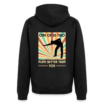 Einer von uns beiden spielt besser als du Billard - Unisex Premium Bio Zip Hoodie - Schwarz - Hinten - Nico (187cm)