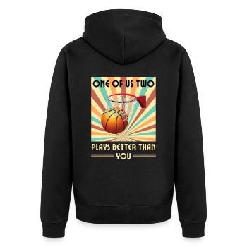 Einer Von Uns Beiden Spielt Besser Basketball - Unisex Premium Bio Zip Hoodie - Schwarz - Hinten - Nico (187cm)