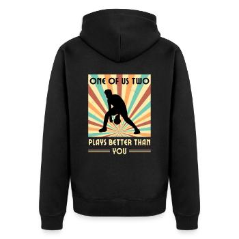 Einer Von Uns Beiden Spielt Besser Basketball - Unisex Premium Bio Zip Hoodie - Schwarz - Hinten - Nico (187cm)