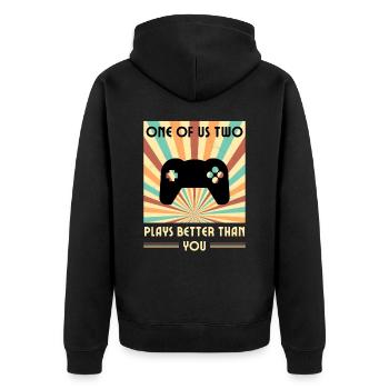 Einer Von Uns Beiden Spielt Besser Als Du Gaming - Unisex Premium Bio Zip Hoodie - Schwarz - Hinten - Nico (187cm)