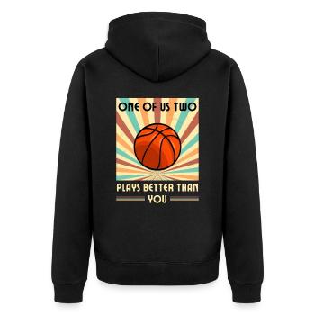 Einer Von Uns Beiden Spielt Besser Basketball - Unisex Premium Bio Zip Hoodie - Schwarz - Hinten - Nico (187cm)