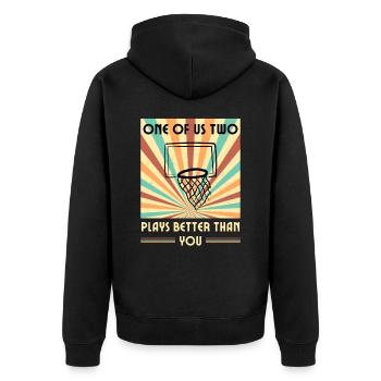 Einer Von Uns Beiden Spielt Besser Basketball - Unisex Premium Bio Zip Hoodie - Schwarz - Hinten - Nico (187cm)