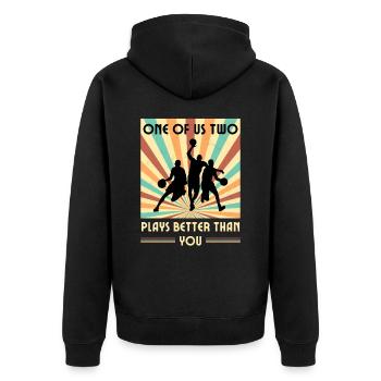 Einer Von Uns Beiden Spielt Besser Basketball - Unisex Premium Bio Zip Hoodie - Schwarz - Hinten - Nico (187cm)