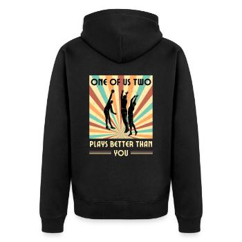 Einer Von Uns Beiden Spielt Besser Volleyball Als - Unisex Premium Bio Zip Hoodie - Schwarz - Hinten - Nico (187cm)