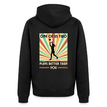 Einer Von Uns Beiden Spielt Besser Volleyball Als - Unisex Premium Bio Zip Hoodie - Schwarz - Hinten - Nico (187cm)
