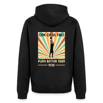 Einer Von Uns Beiden Spielt Besser Basketball - Unisex Premium Bio Zip Hoodie - Schwarz - Hinten - Nico (187cm)