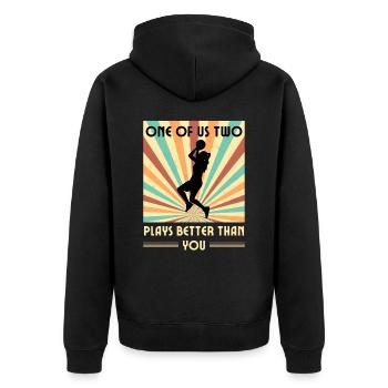 Einer Von Uns Beiden Spielt Besser Basketball - Unisex Premium Bio Zip Hoodie - Schwarz - Hinten - Nico (187cm)